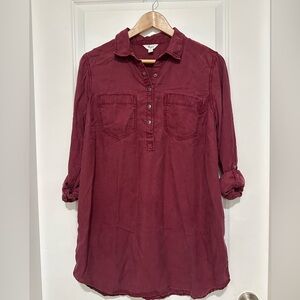 Thyme Maternity Burgundy Button-Down Shirt Size Small